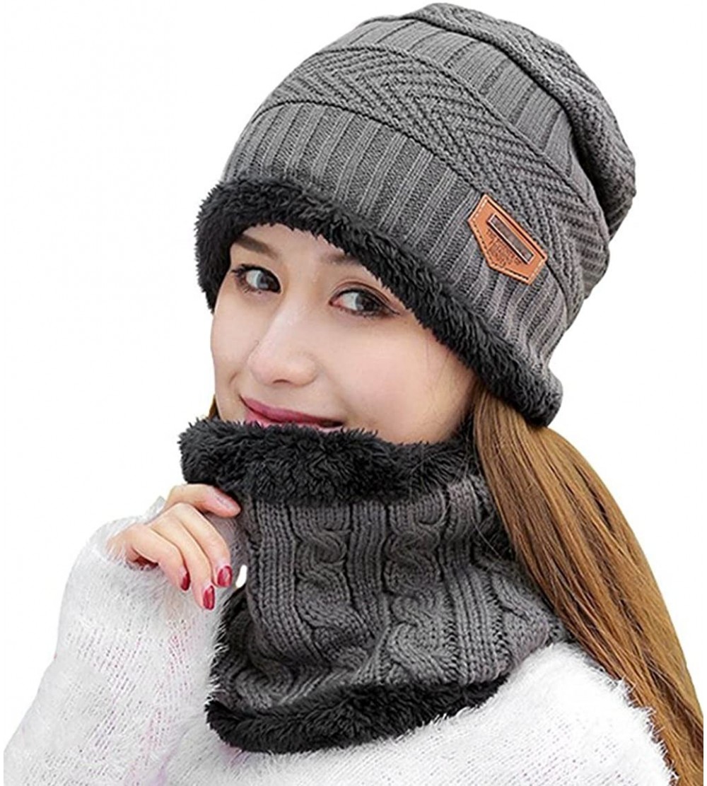 Bucket Hats Womens Slouchy Beanie Winter Hat Knit Warm Snow Ski Skull Outdoor Cap - Beanie and Scarf (Grey) - C718639X06Y $11.40