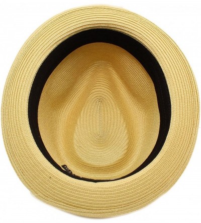 Fedoras Men's Light Removable Feather Derby Fedora Wide Curled Brim Hat - Natural - CC17YQRKZOL $16.31