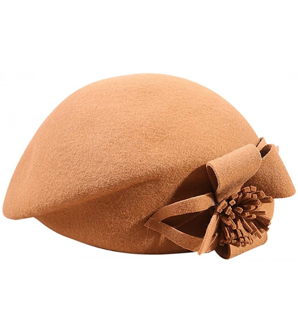 Berets Womens Beret French Beret Retro Large Flower Hat Beanie Cap for Ladies - Khaki - CR18L7MQ6K9 $15.66