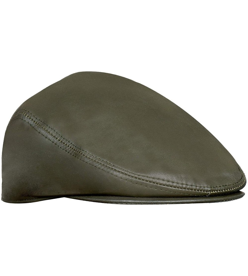 Newsboy Caps Men's Real Soft Leather Ivy Beret Newsboy Gatsby Golf Cabbie Flat Cap Hats - Olive - CK18QS3U7GK $75.52