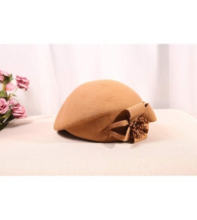 Berets Womens Beret French Beret Retro Large Flower Hat Beanie Cap for Ladies - Khaki - CR18L7MQ6K9 $15.66