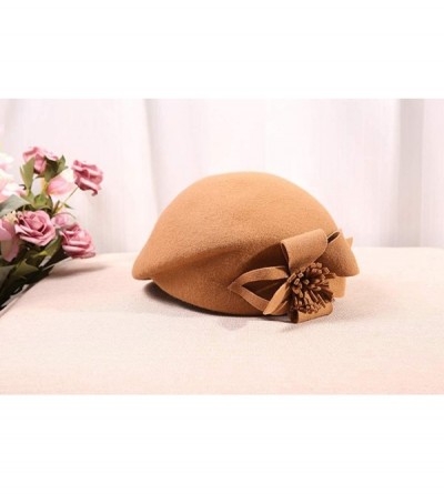 Berets Womens Beret French Beret Retro Large Flower Hat Beanie Cap for Ladies - Khaki - CR18L7MQ6K9 $15.66