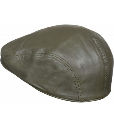 Newsboy Caps Men's Real Soft Leather Ivy Beret Newsboy Gatsby Golf Cabbie Flat Cap Hats - Olive - CK18QS3U7GK $32.87