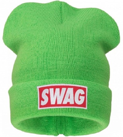 Skullies & Beanies Beanie Hat Women Men Winter Warm Black Bad Hair Day Oversized - Swag Neon Green - CN11J1ENUSR $11.53