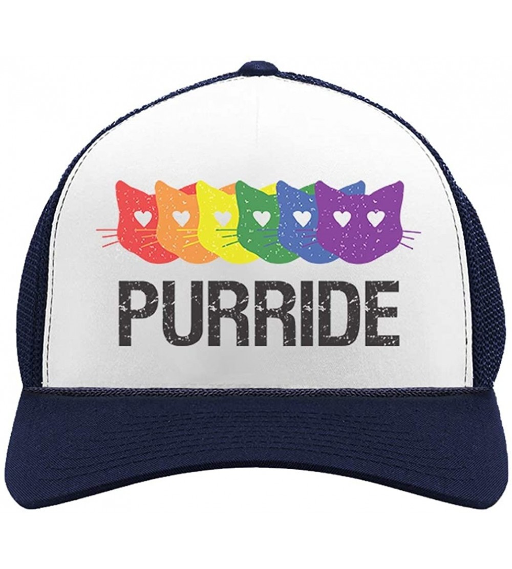 Baseball Caps Purride Gay Lesbian Hat Pride Cat Lover Rainbow Flag Parade Trucker Hat Mesh Cap - Navy/White - CS1845N264M $16.77