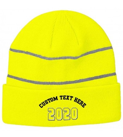 Skullies & Beanies Custom Reflective Beanie 2020 Happy New Year Embroidery Acrylic - Neon Yellow - CD18ZTTDHNR $19.71