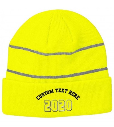 Skullies & Beanies Custom Reflective Beanie 2020 Happy New Year Embroidery Acrylic - Neon Yellow - CD18ZTTDHNR $19.71