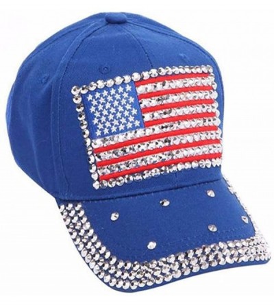 Baseball Caps USA Bling Baseball Cap- Sparkle Rhinestone American Flag Hat- Adjustable Size - Blue - CY183ZAG0E8 $13.39