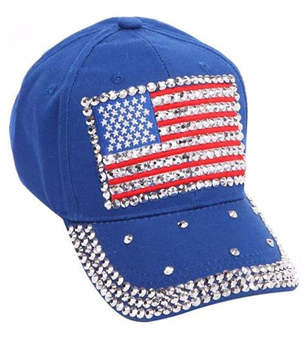 Baseball Caps USA Bling Baseball Cap- Sparkle Rhinestone American Flag Hat- Adjustable Size - Blue - CY183ZAG0E8 $13.39