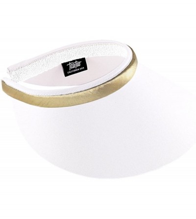 Visors Women's Large Brim Clip On Visor - White/Gold - CN17YELOS0R $56.37