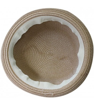 Sun Hats Women's Cute Cat Ear Round Top Bowler Straw Sun UV Summer Beach Roll-up Hat Cap - Khaki - CC12FK8AFNT $11.52