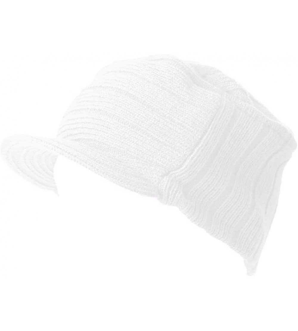 Skullies & Beanies Square Rib Visor Beanie Hat - White - C7112IISR45 $16.92