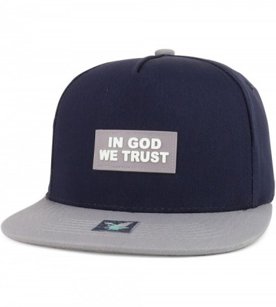 Baseball Caps in God We Trust Text Rubber Patched Flatbill Snapback Cap - Navy Light Grey - CS18D6DOA33 $13.81