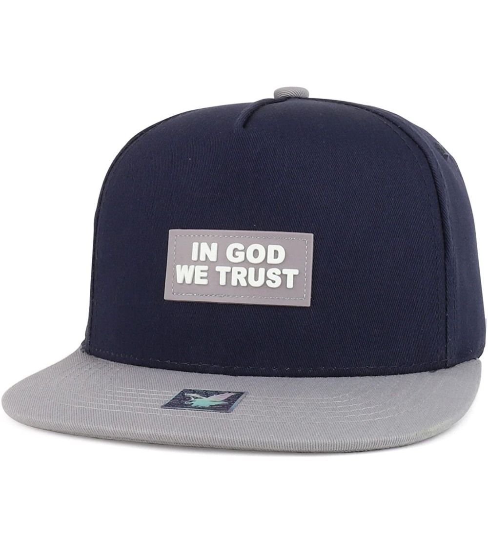 Baseball Caps in God We Trust Text Rubber Patched Flatbill Snapback Cap - Navy Light Grey - CS18D6DOA33 $13.81