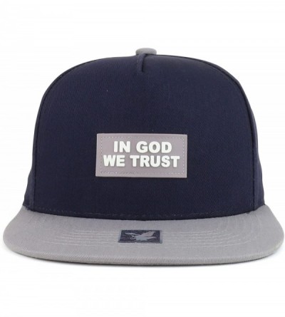 Baseball Caps in God We Trust Text Rubber Patched Flatbill Snapback Cap - Navy Light Grey - CS18D6DOA33 $13.81