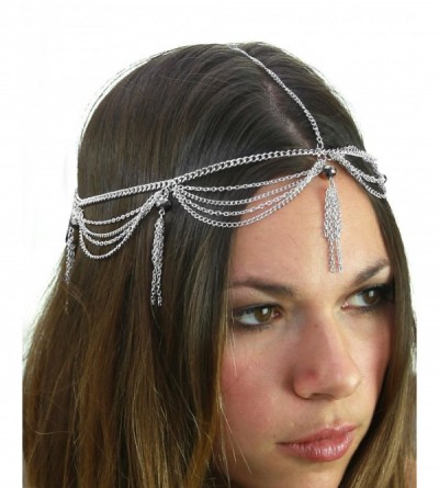 Headbands Women's Bohemian Fashion Head Chain Jewelry - 4 Draping Chain Strand Faceted Bead Charm- Silver-Tone - CQ119QXPLLH ...