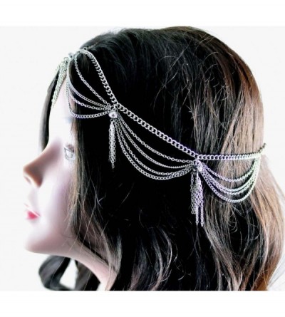 Headbands Women's Bohemian Fashion Head Chain Jewelry - 4 Draping Chain Strand Faceted Bead Charm- Silver-Tone - CQ119QXPLLH ...