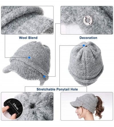 Skullies & Beanies Womens Knit Visor Beanie Newsboy Cap Winter Warm Hat Cold Snow Weather Girl 55-60cm - 99733-burgundy - CV1...