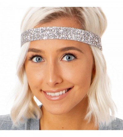 Headbands Women's Adjustable Non Slip Wide Bling Glitter Headband Silver Multi Pack - Silver 1pk - C5195DZDGIY $18.23