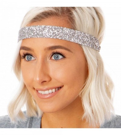 Headbands Women's Adjustable Non Slip Wide Bling Glitter Headband Silver Multi Pack - Silver 1pk - C5195DZDGIY $11.49