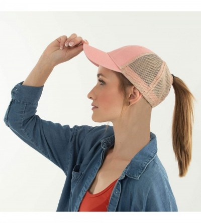 Baseball Caps Ladies Washed Cotton Structured Ponytail - Coral - CC18XXC5RKT $11.67