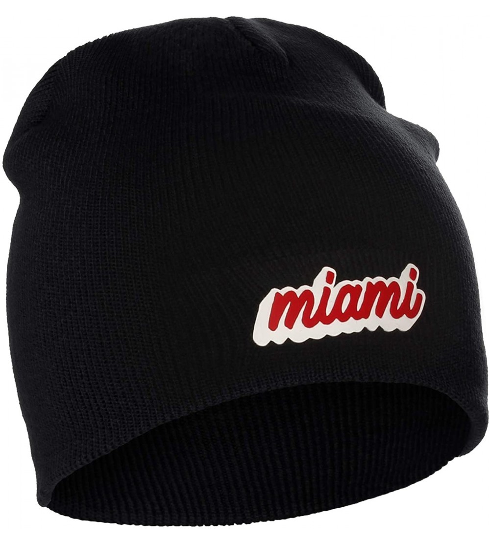 Skullies & Beanies Classic USA Cities Winter Knit Cuffless Beanie Hat 3D Raised Layer Letters - Miami Black - White Red - C41...