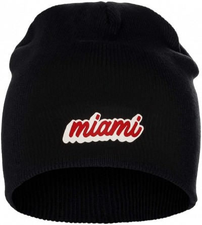 Skullies & Beanies Classic USA Cities Winter Knit Cuffless Beanie Hat 3D Raised Layer Letters - Miami Black - White Red - C41...