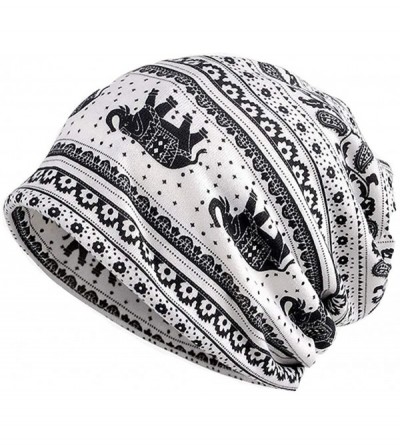 Skullies & Beanies Women's Cotton Beanie Chemo Hats for Cancer Patients - 2pack Black+white Elephant - CL18Q64ADO6 $11.26