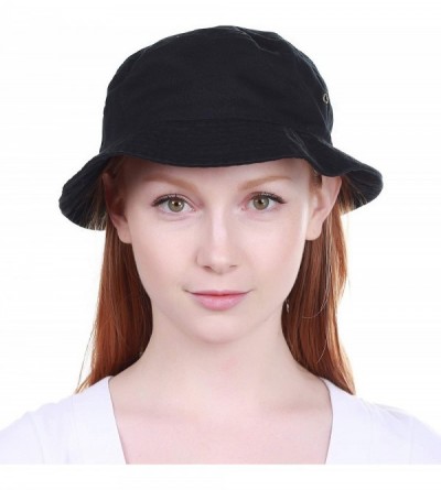 Bucket Hats Unisex Washed Cotton Bucket Hat Summer Outdoor Cap - (1. Bucket Classic) Black - C818HZA644Y $9.27