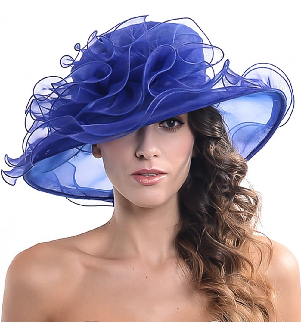 Sun Hats Fascinators Kentucky Derby Church Dress Large Floral Party Hat - Blue - C112E8HF6UL $16.53
