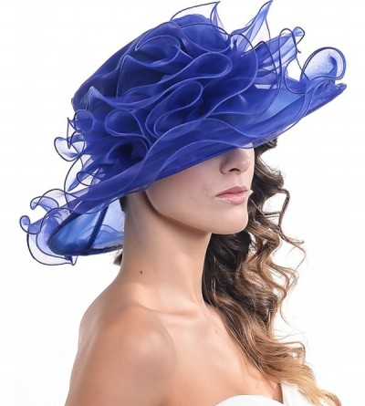 Sun Hats Fascinators Kentucky Derby Church Dress Large Floral Party Hat - Blue - C112E8HF6UL $16.53