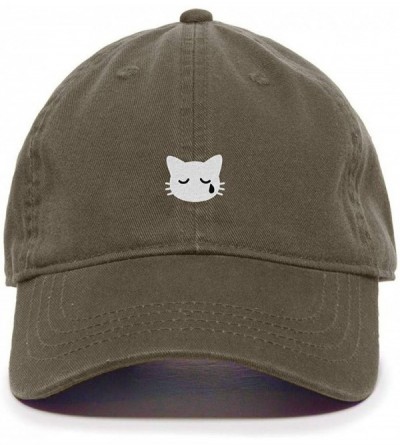 Baseball Caps Crying Cat Baseball Cap Embroidered Cotton Adjustable Dad Hat - Olive - CQ18AEHY2LW $27.73