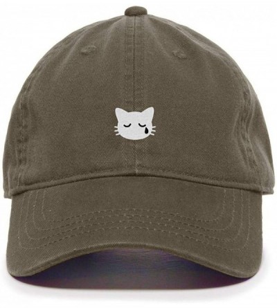 Baseball Caps Crying Cat Baseball Cap Embroidered Cotton Adjustable Dad Hat - Olive - CQ18AEHY2LW $12.91