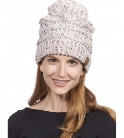 Skullies & Beanies Warm Cable Knit Thick Soft Beanie w/Pom - Oatmeal - CR12N269VZR $12.20