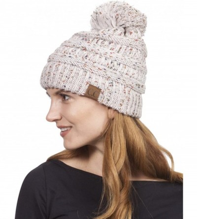 Skullies & Beanies Warm Cable Knit Thick Soft Beanie w/Pom - Oatmeal - CR12N269VZR $12.20