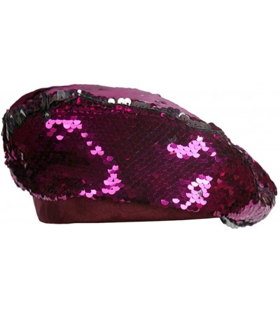 Skullies & Beanies Womens Sequin Beret Cap Shining Beanie Fashion Retro Casual Hat - Rosy - CE18KWTDDAN $11.46