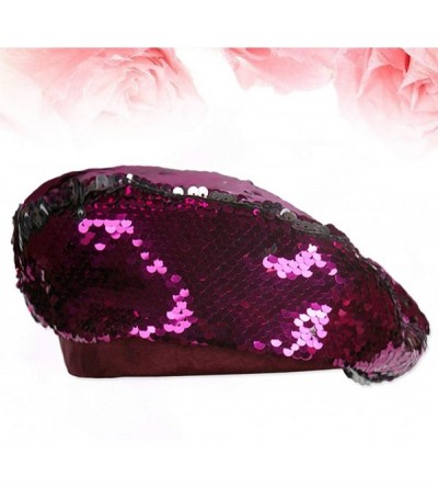 Skullies & Beanies Womens Sequin Beret Cap Shining Beanie Fashion Retro Casual Hat - Rosy - CE18KWTDDAN $11.46