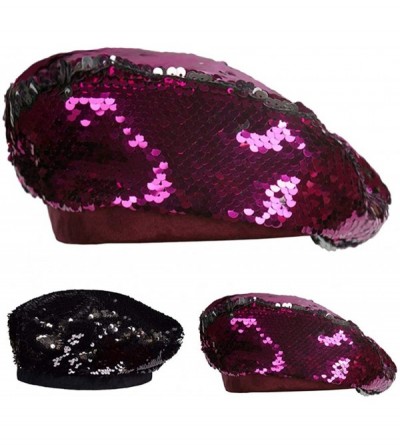 Skullies & Beanies Womens Sequin Beret Cap Shining Beanie Fashion Retro Casual Hat - Rosy - CE18KWTDDAN $11.46