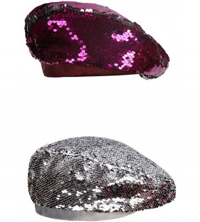 Skullies & Beanies Womens Sequin Beret Cap Shining Beanie Fashion Retro Casual Hat - Rosy - CE18KWTDDAN $11.46