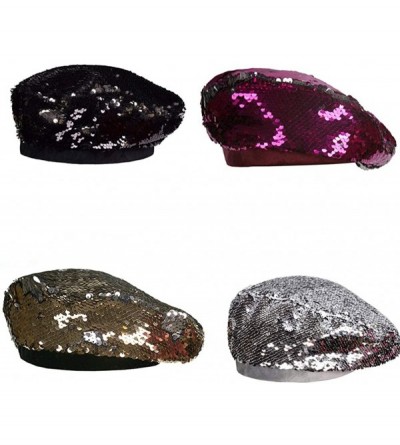 Skullies & Beanies Womens Sequin Beret Cap Shining Beanie Fashion Retro Casual Hat - Rosy - CE18KWTDDAN $11.46