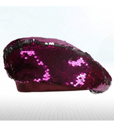 Skullies & Beanies Womens Sequin Beret Cap Shining Beanie Fashion Retro Casual Hat - Rosy - CE18KWTDDAN $11.46