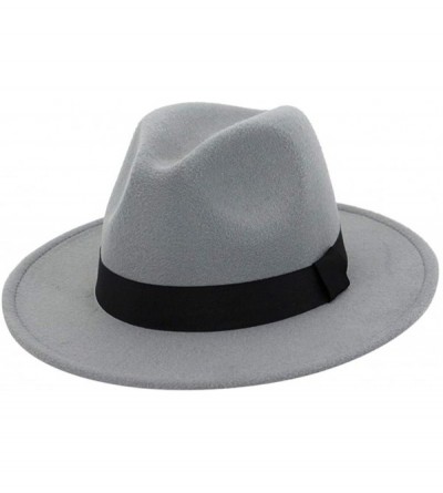 Fedoras Mens Fedora Hat Faux Felt Wide Brim Belt Buckle Cowboy Hat - C Light Gray - CB1933XHSZG $10.73