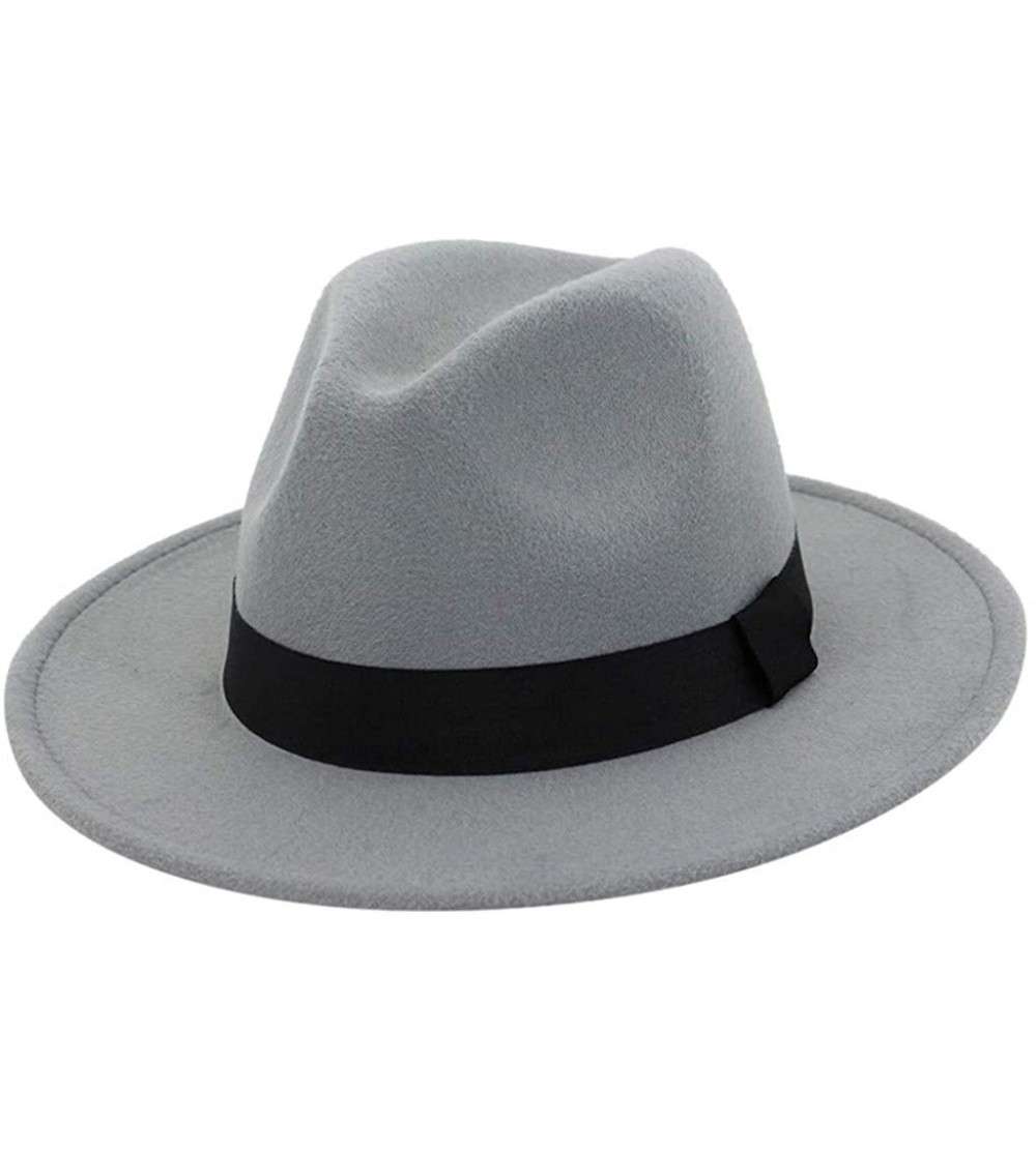 Fedoras Mens Fedora Hat Faux Felt Wide Brim Belt Buckle Cowboy Hat - C Light Gray - CB1933XHSZG $10.73