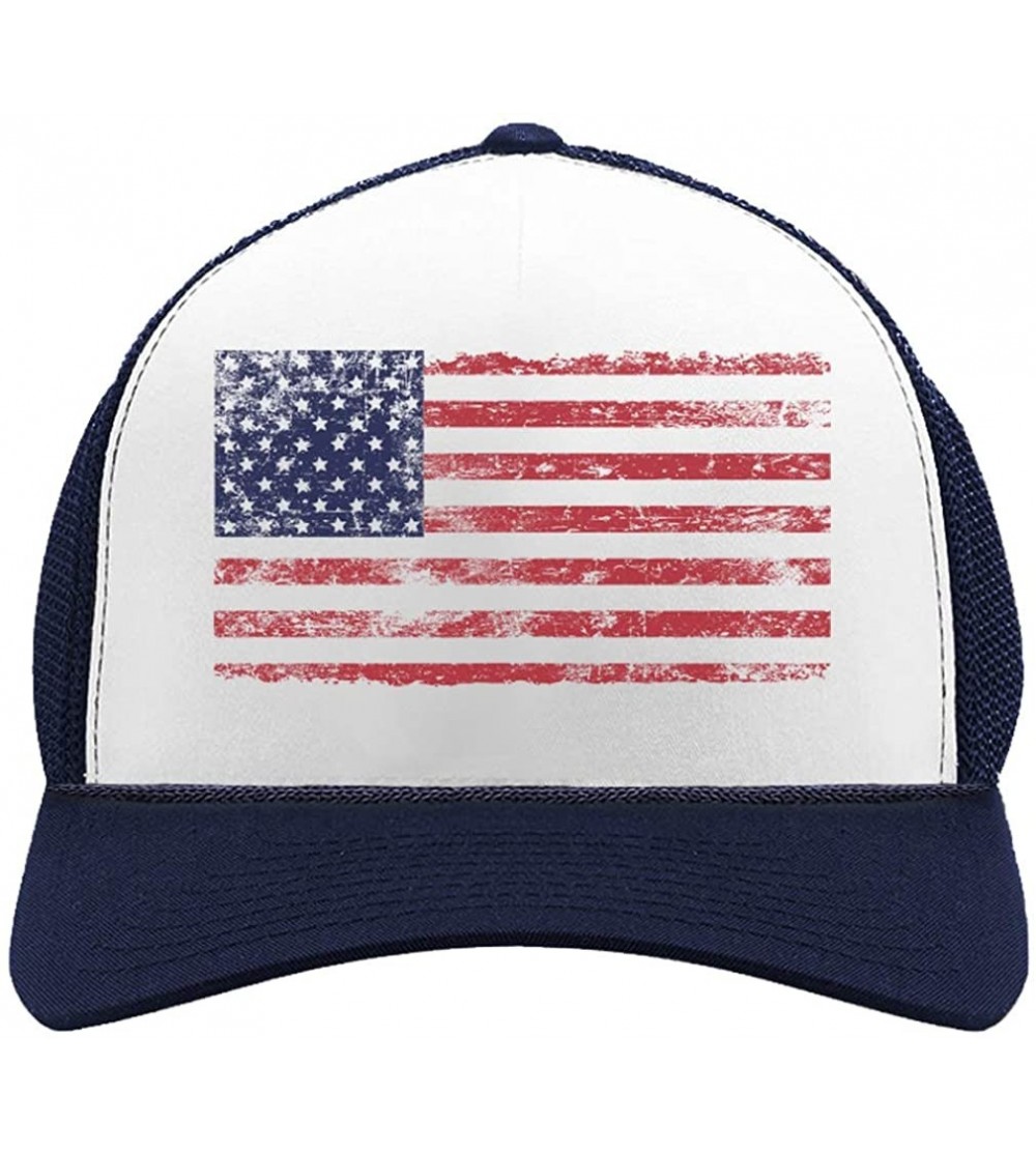 Baseball Caps 4th of July Vintage Distressed USA Flag American Patriot Trucker Hat Mesh Cap - Navy/White - C31839E45DM $9.83