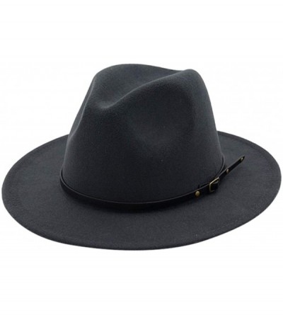 Fedoras Mens Fedora Hat Faux Felt Wide Brim Belt Buckle Cowboy Hat - B Dark Gray - CN1933XDY44 $8.88