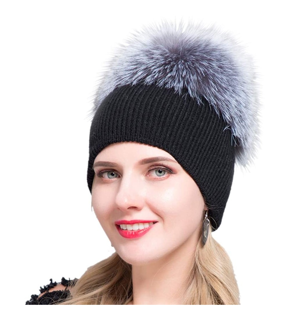 Skullies & Beanies Winter Women's Warm hat Fox Fur Straw hat Knitted Wool ski hat MS - H+y - C418ME09XYW $21.56
