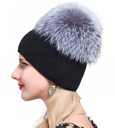 Skullies & Beanies Winter Women's Warm hat Fox Fur Straw hat Knitted Wool ski hat MS - H+y - C418ME09XYW $21.56