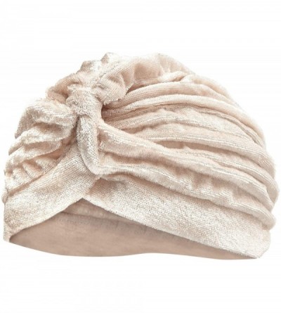 Skullies & Beanies Women's Velvet Ribbed Turban - Jewel Tone Ladies' Hat - Cream - CW18WCQ9TC8 $19.54