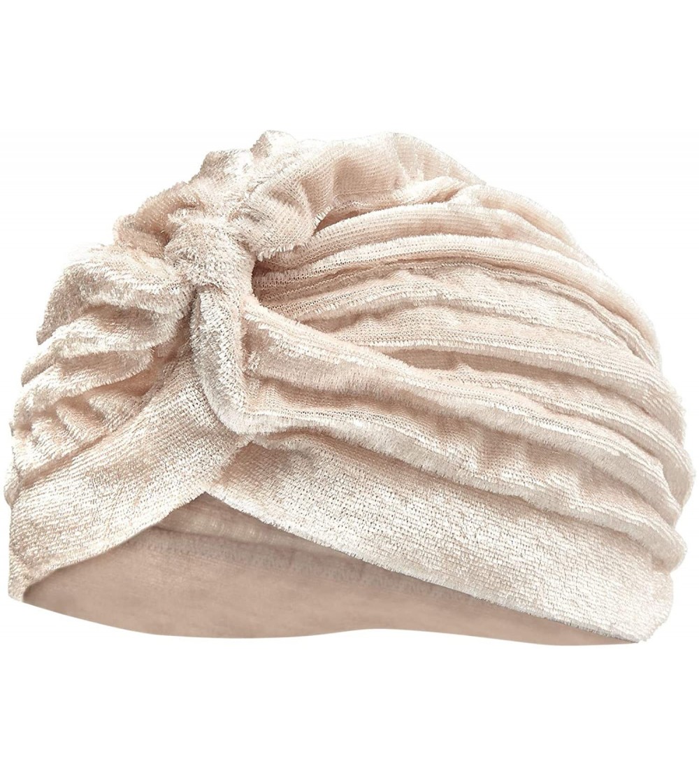 Skullies & Beanies Women's Velvet Ribbed Turban - Jewel Tone Ladies' Hat - Cream - CW18WCQ9TC8 $19.54