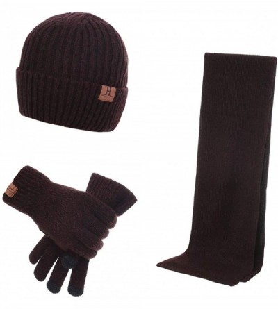 Skullies & Beanies 3 Pcs Winter Knit Beanie Hat Scarf and Touch Screen Gloves Set Fleece Lined for Men Women - CJ18YY9CMD0 $1...